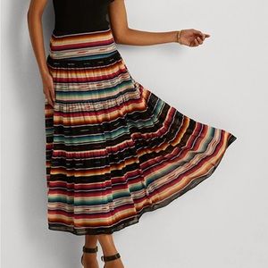 NWT Lauren Ralph Lauren Striped Crinkle Georgette Skirt. 10 Petite.